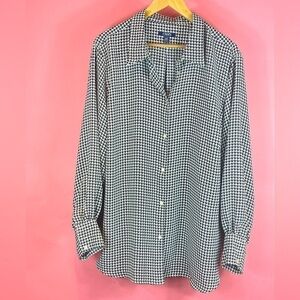 Chaps Ralph, Lauren, black and white hounds tooth, long sleeve blouse 2X